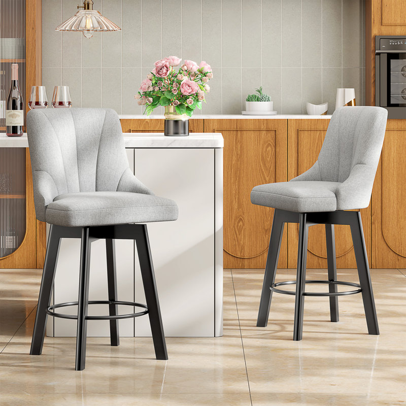 Swivel Bar Stools with Backs, 24" Counter Height Bar Stools Set of 1/2, Fabric Upholstered Counter Barstools with Solid Wood Legs for Kitchen Island, Home Bar