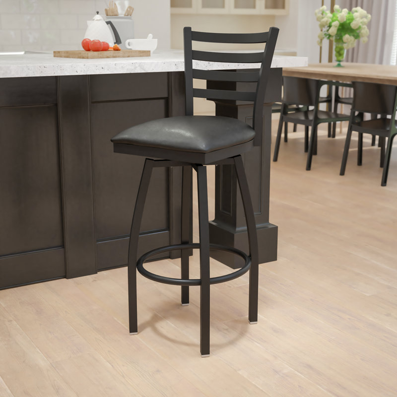 Lomonaco Ladder Back Swivel Metal Barstool with Vinyl Upholstered Seat