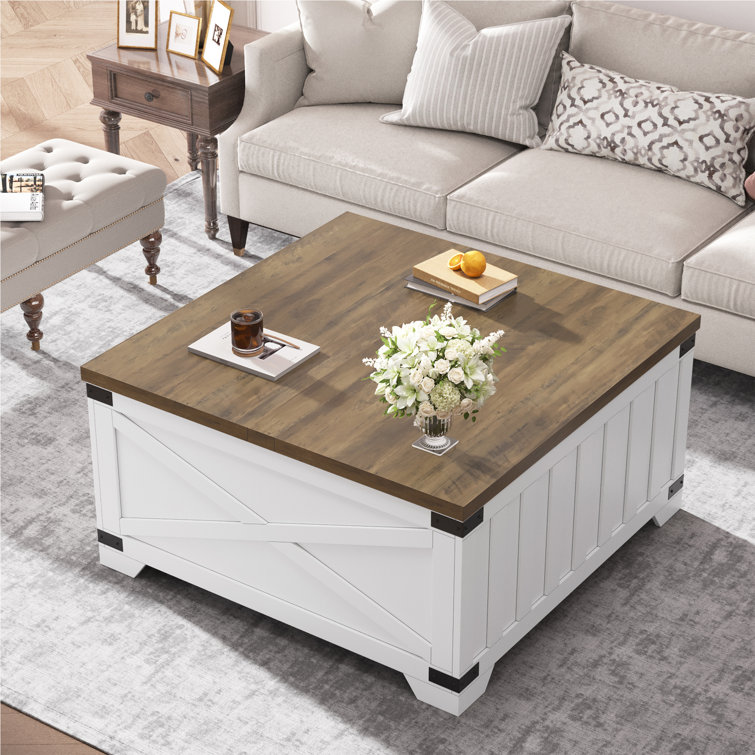 locascio farmhouse square storage coffee table with hinged lift top