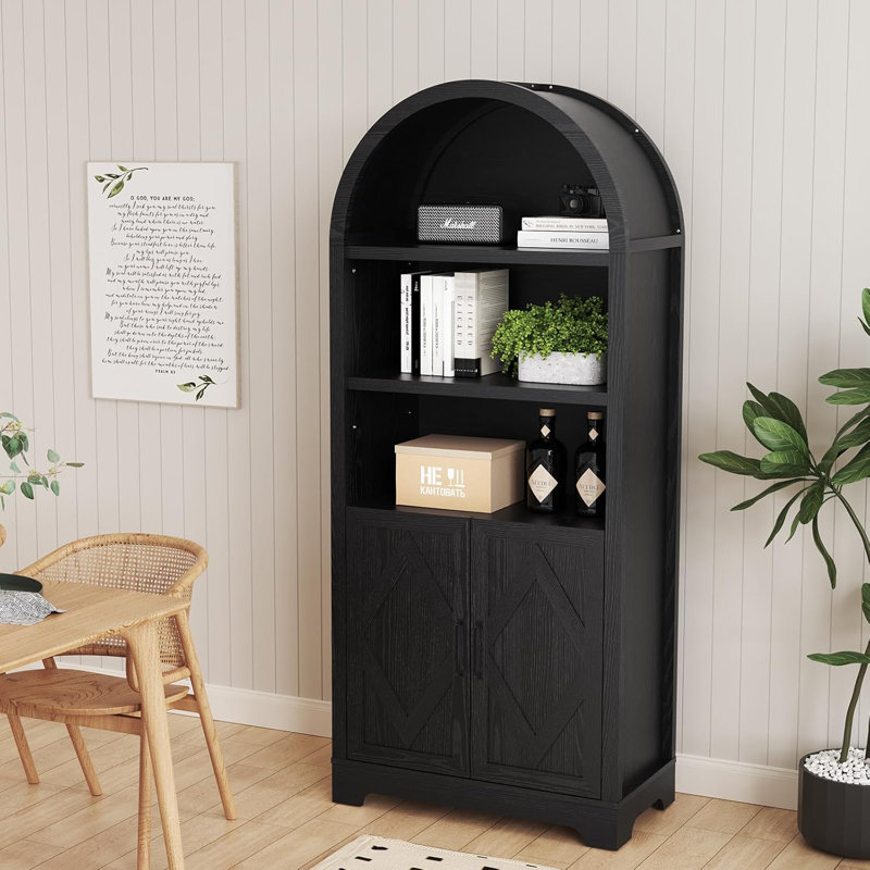 70" Tall Arched Kitchen Pantry, Modern Kitchen Storage Cabinets With Open & Adjustable Shelves,5-Tier Arched Bookcase Arched Bookshelf Display Cabinet for Living Dining Room