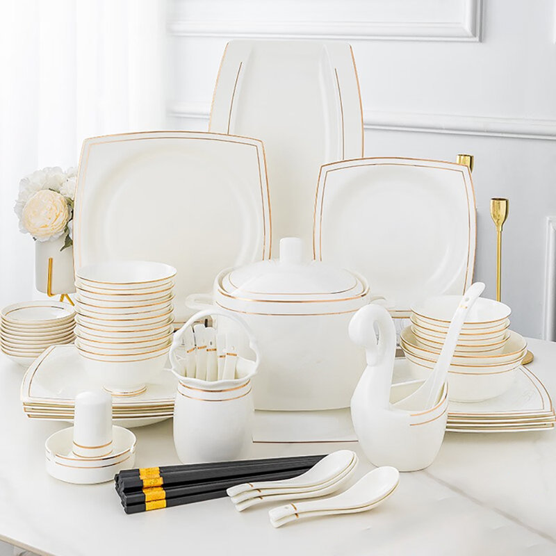 (Incomplete)60 Piece Porcelain China Dinnerware Set - Service for 10