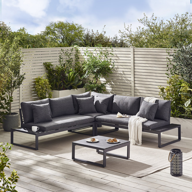 (Incomplete) Loreto Outdoor 6 Person Corner Sofa Set with In-Built Side Tables for Modern Gardens