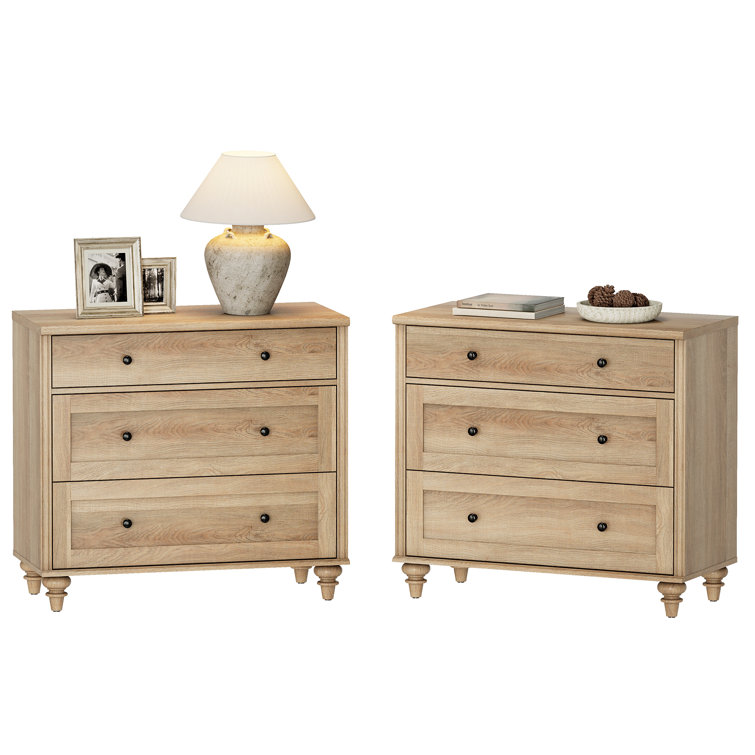 Scarlett Set Of 2 End Table With Drawers, Mid Century Modern Wooden Closet Storage Organizer