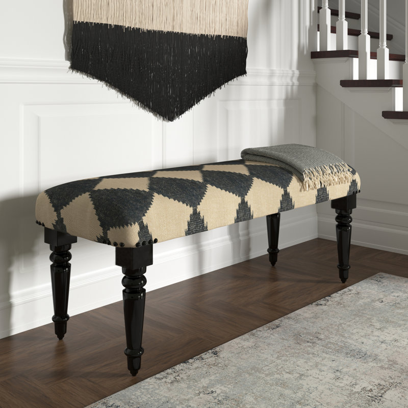 covington modern country / farmhouse tan/black checkered jute handmade upholstered bench