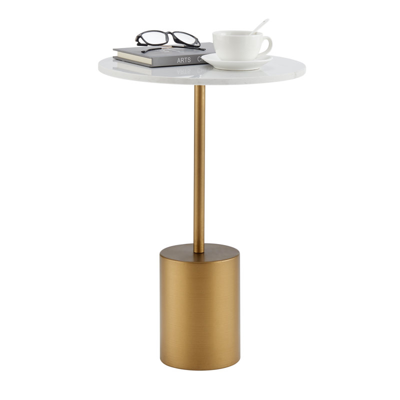 Ibach Midcentury Modern Accent Table with Gold Metal Base and Genuine Marble Tabletop INCOMPLETE 