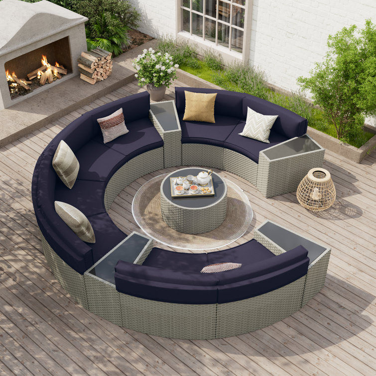 Dartmore 8 - Person Fully Assembled Curved Patio Conversation Set With Cushions INCOMPLETE 