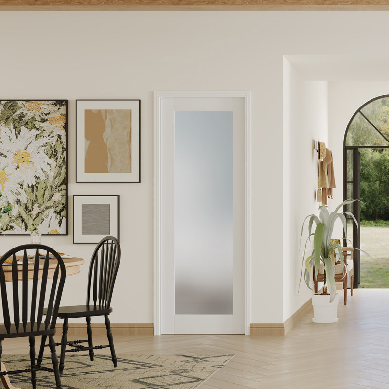 INCOMPLETE **Prehung Door-1 Lite Frosted Glass Modern Design MDF With Door Frame And Hardeware Kit