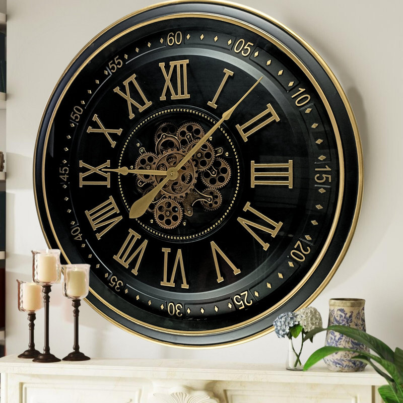 the gears clock wall clock with real moving gears ir-li_ 32 in round "dublin" bronze-antique