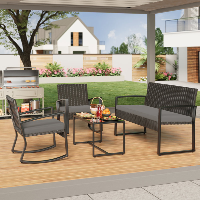 Wicker/Rattan 4 - Person Seating Group with Cushions