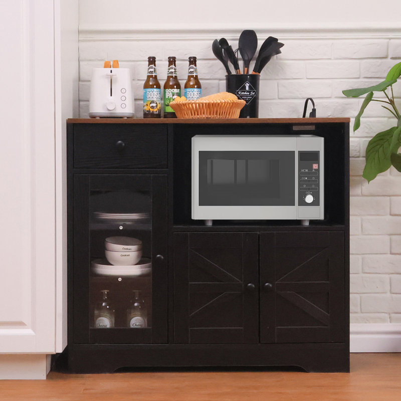 Alianne 35.4'' Narrow Sideboard Server Kitchen Food Pantry with Drawer, Microwave Cube and Outlet