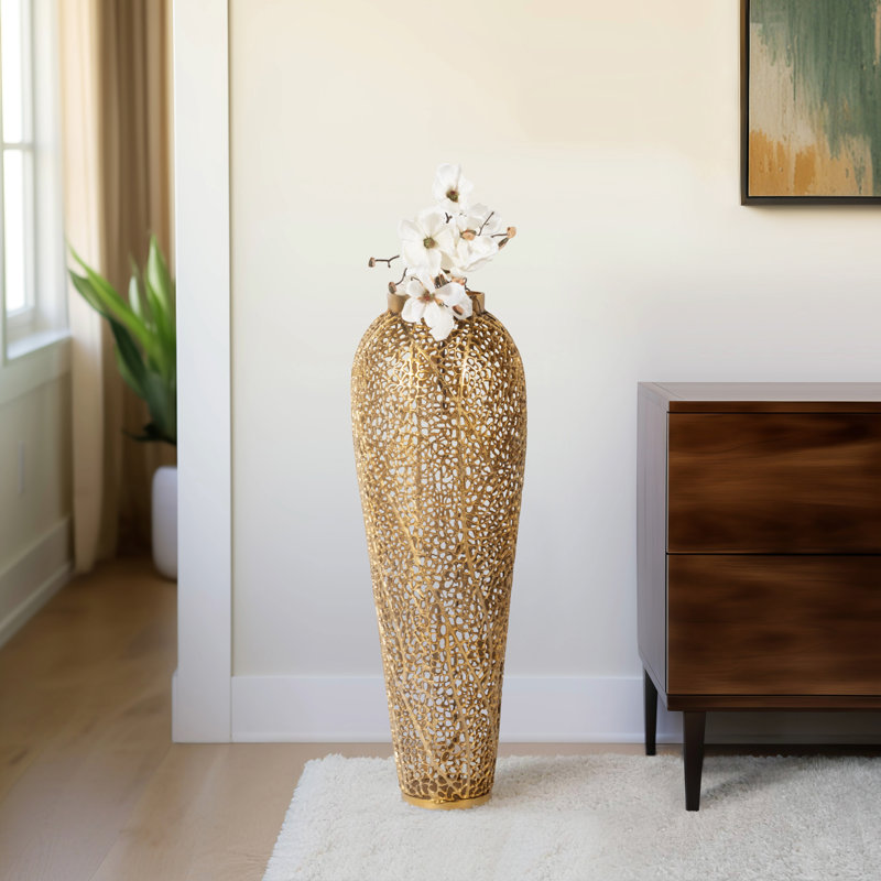 Metal Aluminum Vase with Intricate Cutout Design and Modern Glam Style INCOMPLETE 