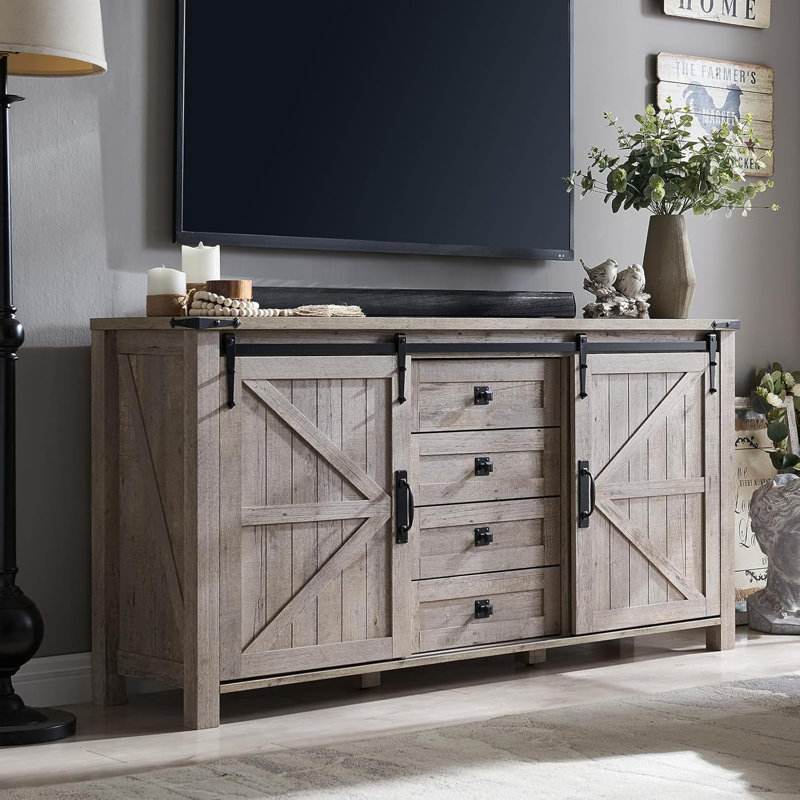 60" Farmhouse Sideboard with Sliding Barn Doors & 4 Drawers