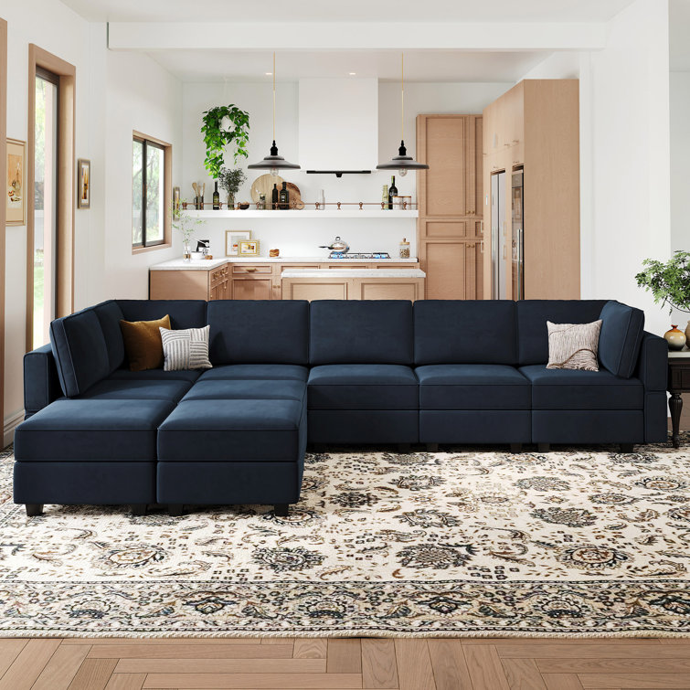 Wylodene 9-Pieces Large L Shaped Velvet Reversible Modular Sofa Sectional Couch-9 Storage Ottomans with 8 Backrests INCOMPLETE 