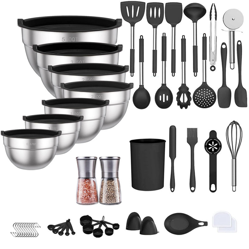32-piece stainless steel cooking utensil set with 7-piece mixing bowl set with lids
incomplete 