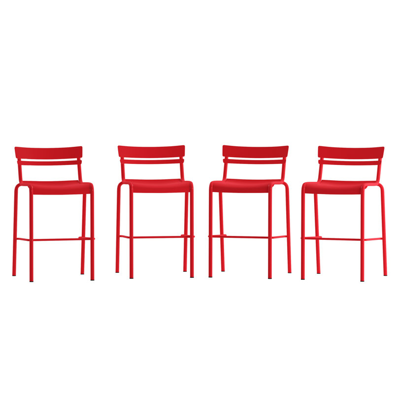 Jazavian Modern Commercial Grade 2 Slat Indoor/Outdoor Steel Bar Stool (Set of 4) INCOMPLETE 