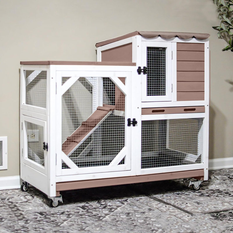archie & oscar™ rabbit cage indoor outdoor bunny hutch on wheels, 2 story wood guinea pig cages with 2 deeper pull out trays
incomplete 