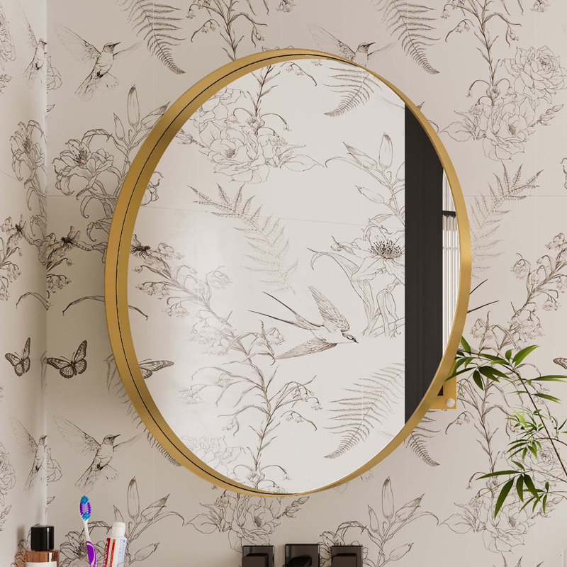 31.5 Inch Surface Mount Round Metal Framed Medicine Cabinet with Mirror and Adjustable Shelves INCOMPLETE 