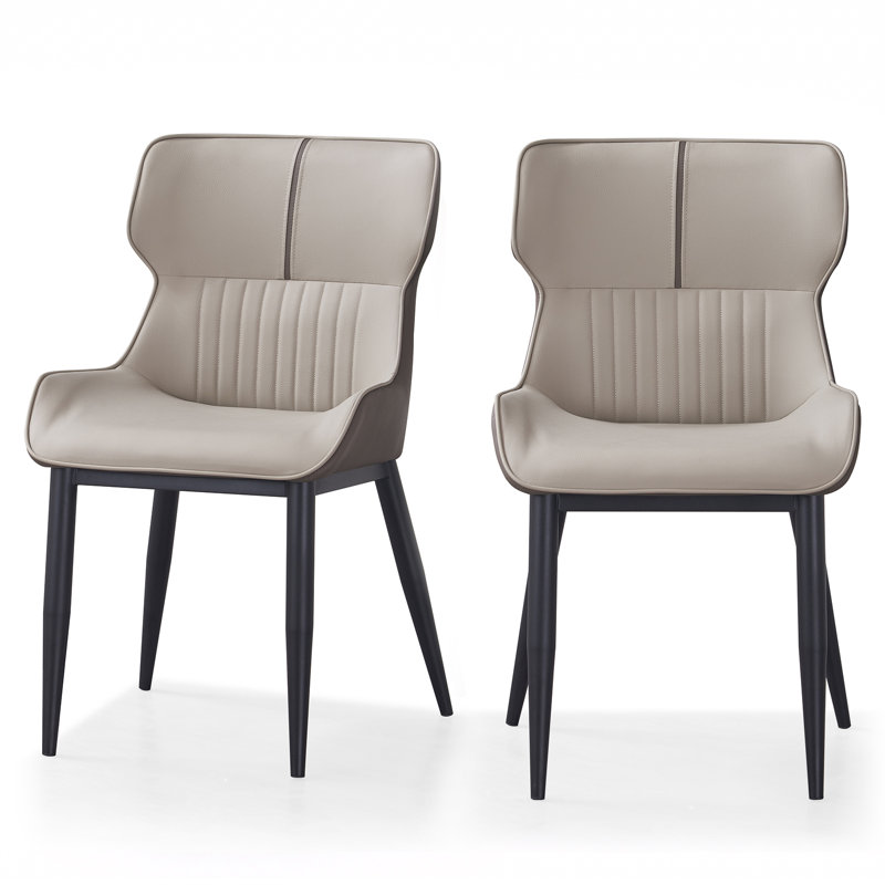 Leather Upholstered Dining Chairs Modern Wingback Side Chairs with Metal Legs for Home (Set of 2)