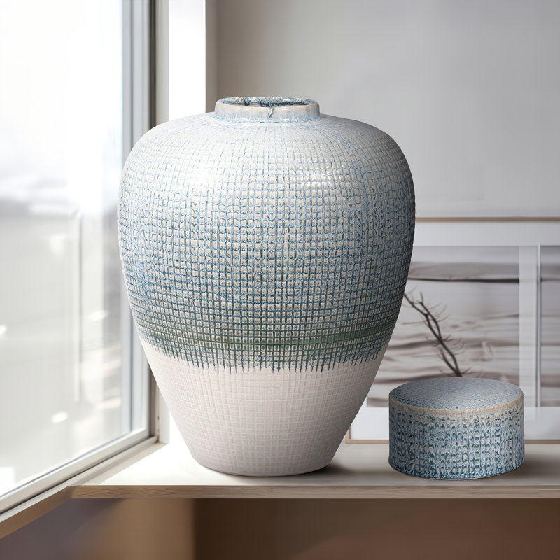 Textured Ceramic Ginger Jar with Removable Lid - Decorative Handcrafted Vase for Modern and Traditional Spaces - Elegant Accent Piece for Shelves, Mantels, and Tabletops - Stylish Home Decor Accessory