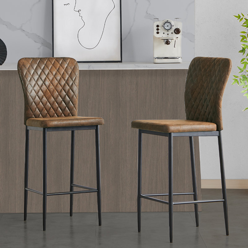 Vintage Upholstered Suede Armless Bar Stool