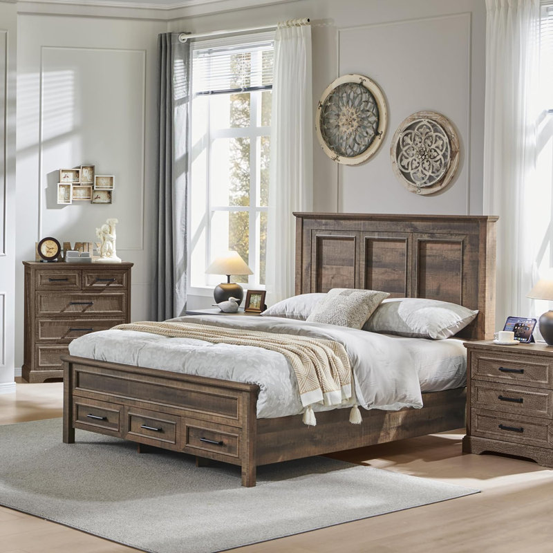 robincroft farmhouse bed frame with 52\" headboard wood platform bedframe with storage drawers
incomplete 