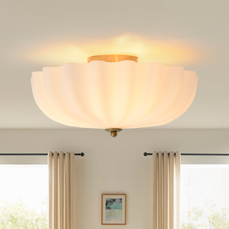 3-Light Opal Pleated Glass Semi-Flush Mount INCOMPLETE 