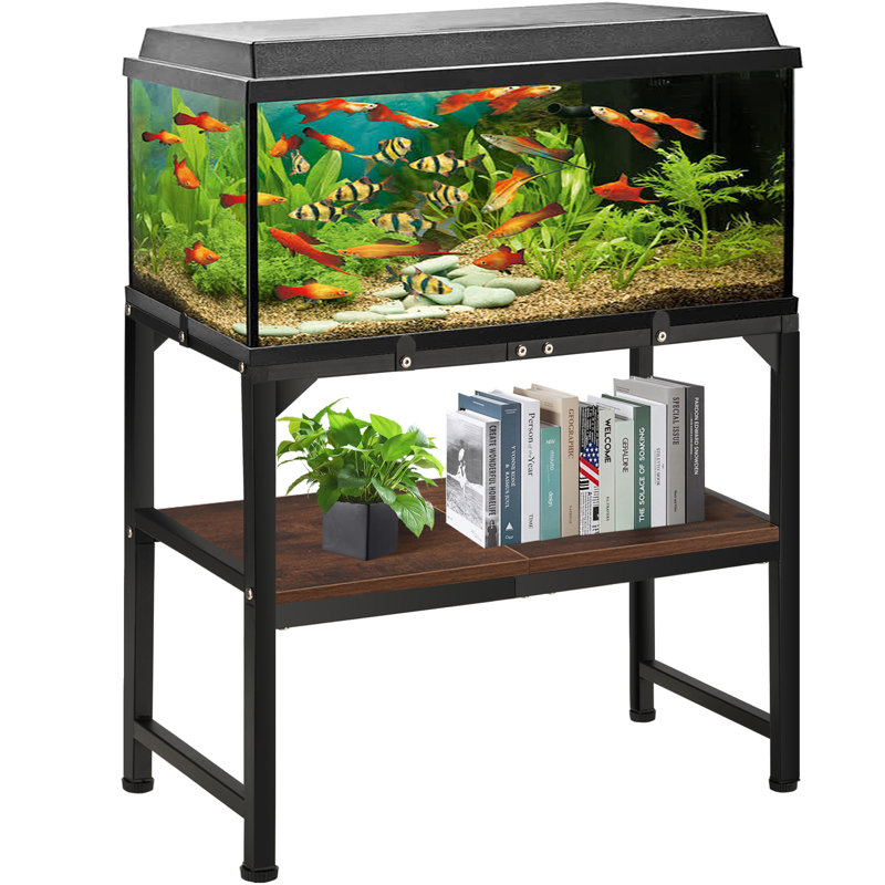 10-15 Gallon Fish Metal Aquarium Stand With Wooden Shelf And Adjustable Non-slip Foot