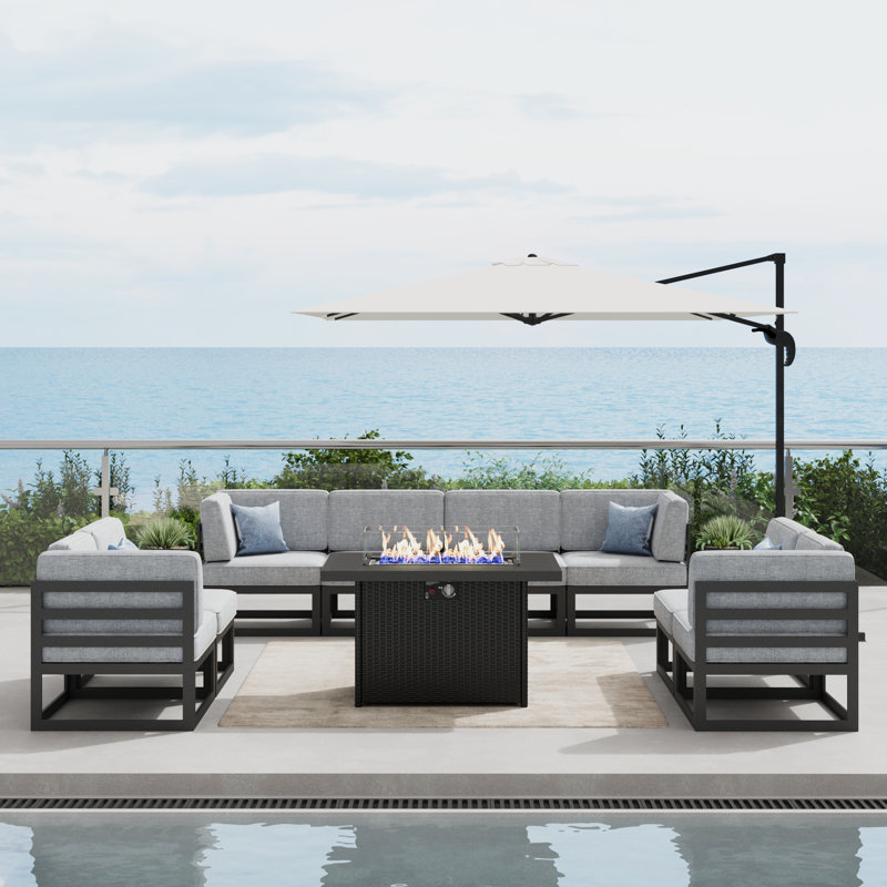 Incomplete  corner chair 9 - Piece Outdoor Modular Sectional Set with Fire Table