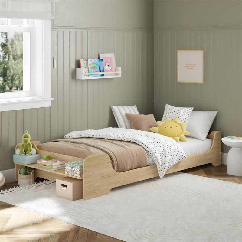 murdock kids twin montessori floor bed with 2 heights and shelf