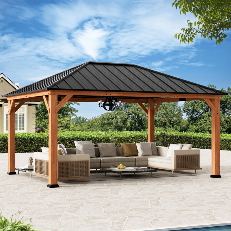 Sequoia 12 Ft. X 16 Ft. Premium Cedar Wood Hard Top Gazebo With Galvanized Steel Slope Metal Roof