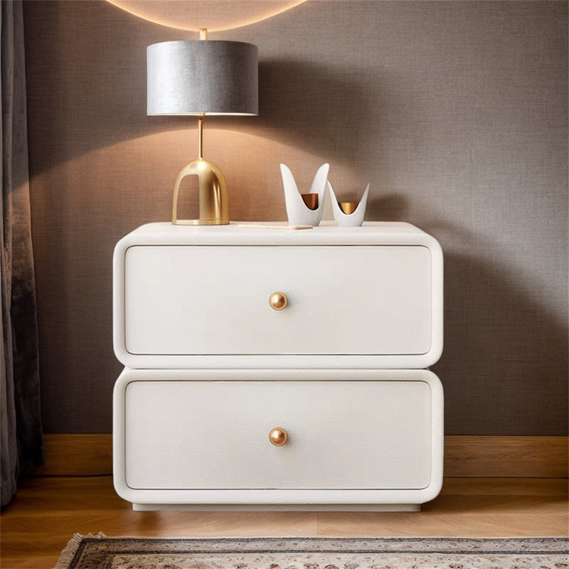 similar style 360° Rotating Nightstand With 2 Drawers - Modern Leather Top Bedside Table With Solid Wood Frame, Multi-Functional Storage End Table For Bedroom Or Entryway