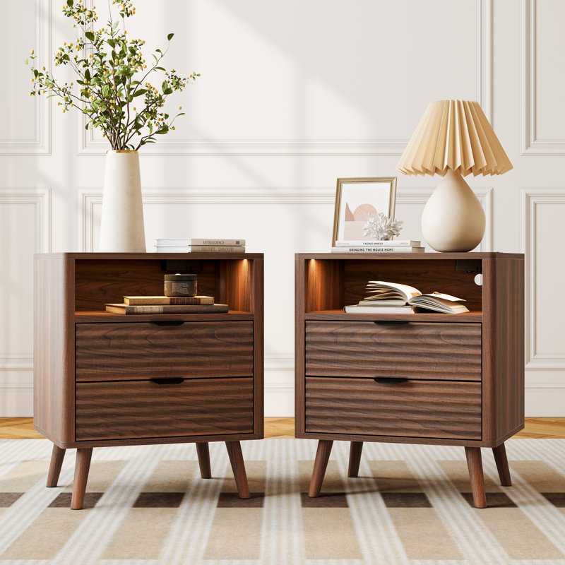 19.7\" nightstand with 2 drawers & open shelf, bedside table with led lights & outlets, end table for bedroom or living room
incomplete 