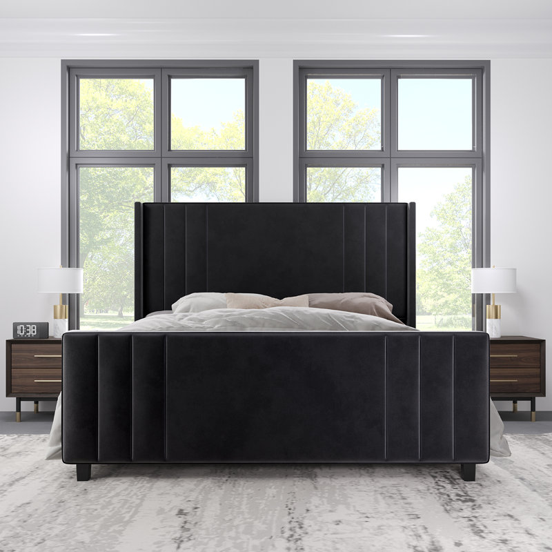 tole velvet upholstered platform bed with vertical channel tufted headboard
