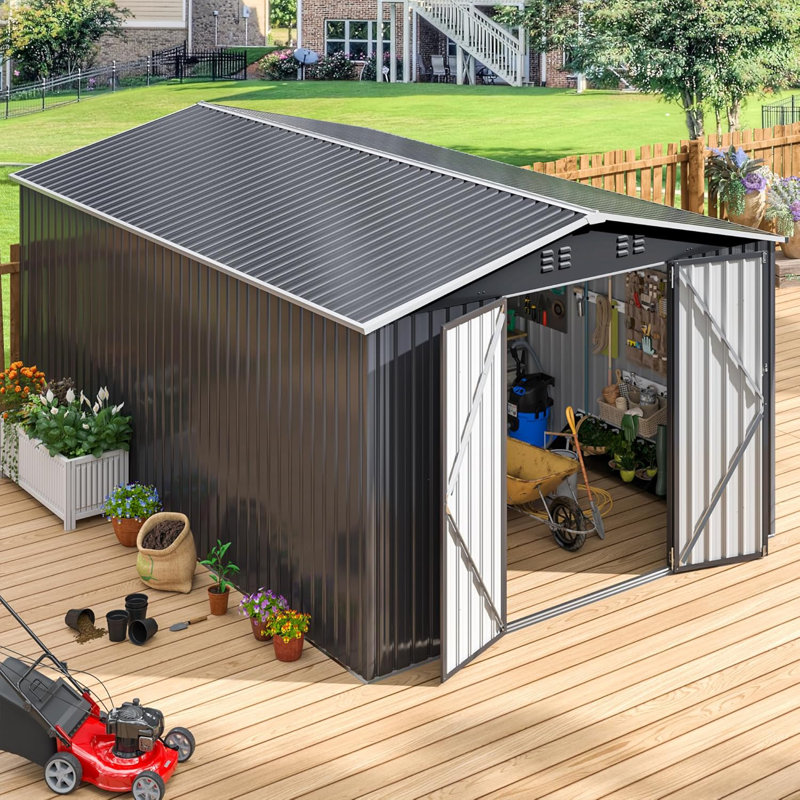 box 2 only 10 ft. W x 14 ft. D Outdoor Metal Shed Storage with Updated Frame Structure and Lockable Doors