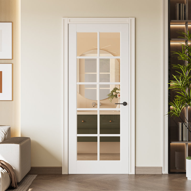 Primed 10-Lite Clear Glass Solid Wood Slab Door Without Frame and Hardware Kit INCOMPLETE 