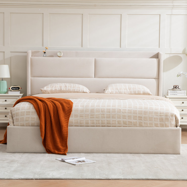 Hydraulic Lift storage Upholstered Platform Bed With Storage Headboard INCOMPLETE 