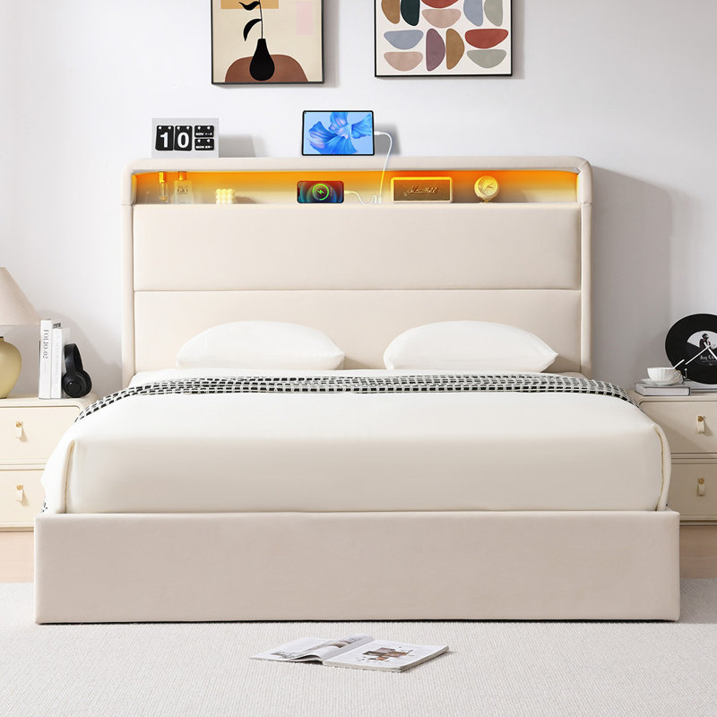 Braya 50.8“ Tall Hydraulic Lift Up Storage Upholstered Platform Bed With Charging Station & LED Lights\nINCOMPLETE similar item