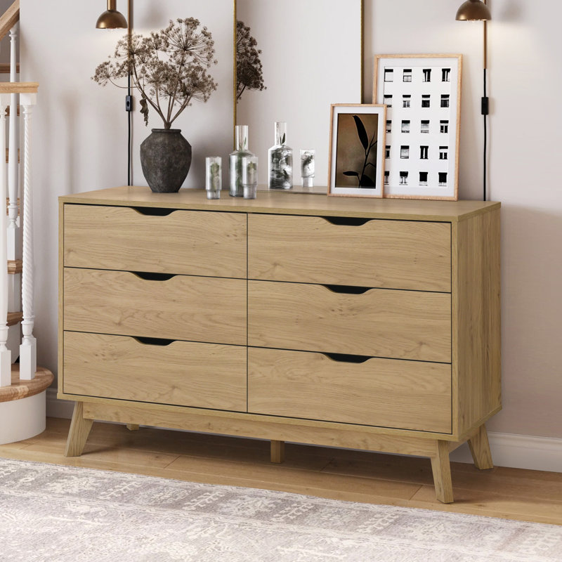 Drax 6 Drawer Dresser for Bedroom, 47.3″ W Modern Wide Chest of Drawers, Wood Storage Organizer for Clothes, Entryway, Hallway, Nursery or Living Room