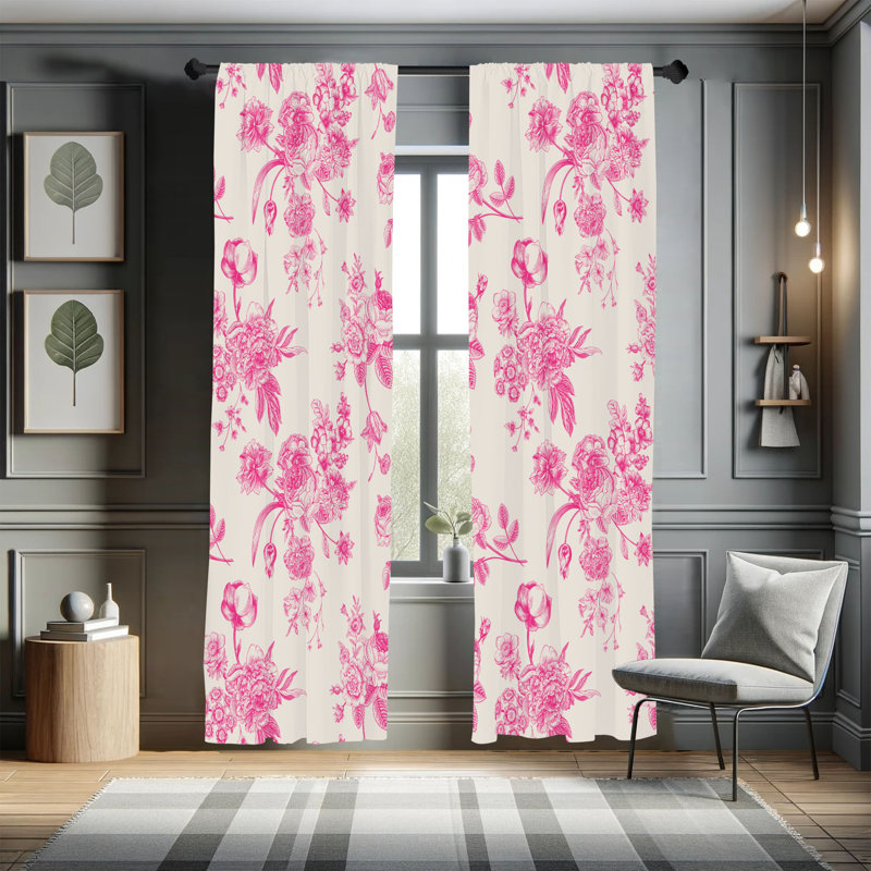 Ophelia & Co. Botanical Curtains, Floral Victorian Print, Pair of 28", Pink Coconut