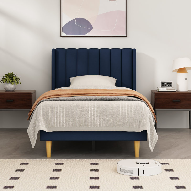 Deeb Luxury Corduroy Upholstered Platform Bed Frame - Modern Wingback Design,No Box Spring Needed, Noise-Free