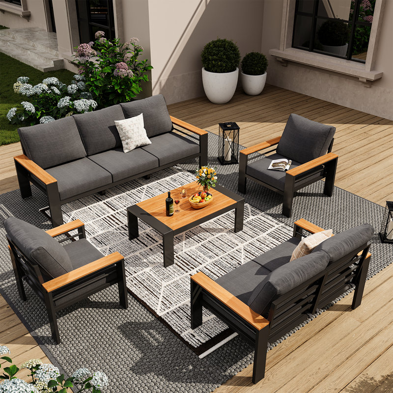 Outdoor Couch Aluminum Patio Furniture Sofa, 7 - Person Seating Group With Cushions, 5 Piece Conversation Sets With Removable Cushion
Incomplete 