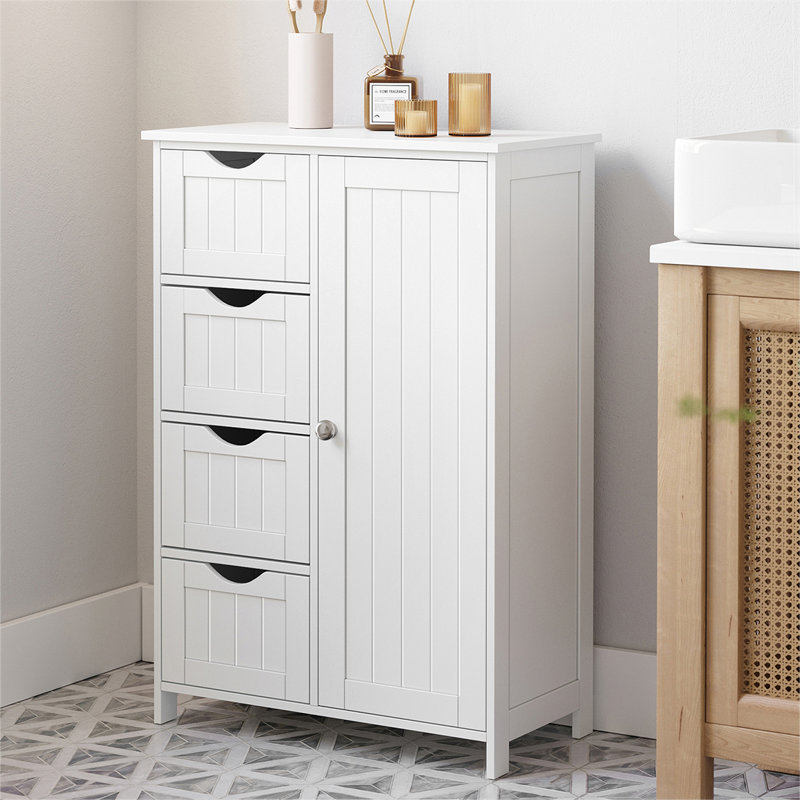 Bathroom Floor Storage Cabinet, Bathroom Cabinet Freestanding, with 4 Drawers, Adjustable Shelf