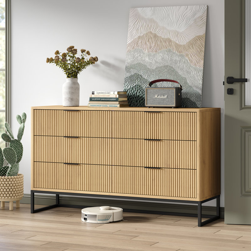 Semin 54\"W Fluted Design 6-Drawer Dresser Organizer,Bedroom Dresser,Wood Chest of Drawers INCOMPLETE 