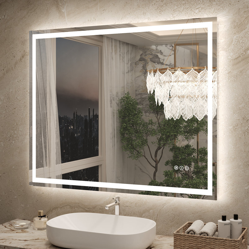 molly frameless led front light and backlit 3 colors dimmable anti-fog wall bathroom vanity mirror