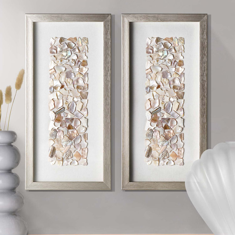 Natural Seashell Mosaic Panel Wall Art Set – 2 Piece Coastal Wall Decor (Set of 2) INCOMPLETE 