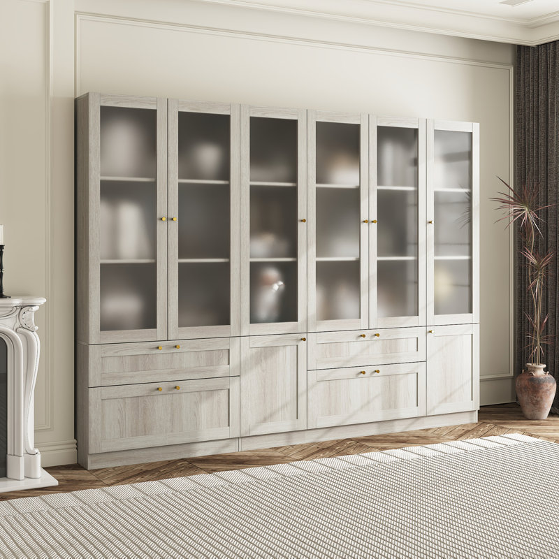 ( incomplete)Lizann 71'' H X 94.5'' W 4-Drawer Bookcase With Frosted Glass Doors