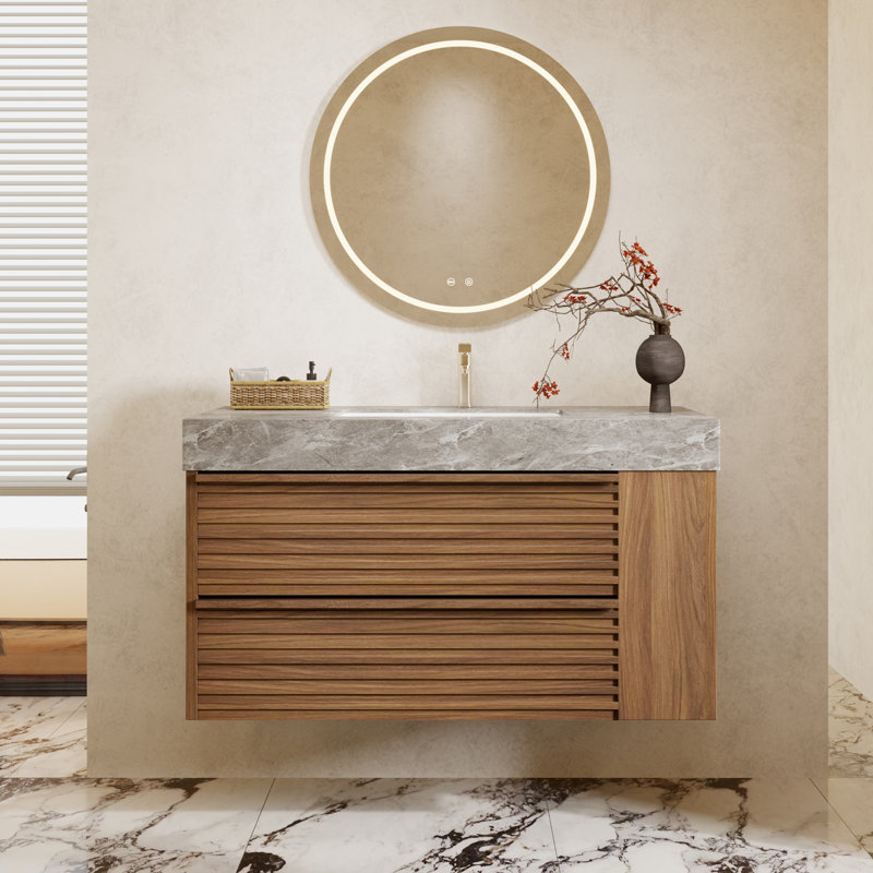 Modern 36\" Bathroom Vanities, Sintered Stone Tabletop, 2 Drawers, Pre-Assembled INCOMPLETE 