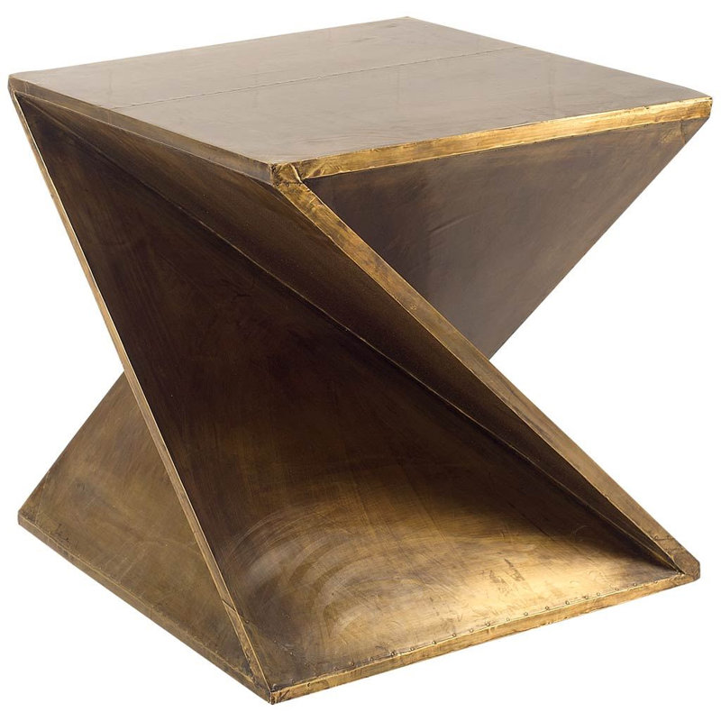 palombo 21" brass clad distressed wood abstract end table