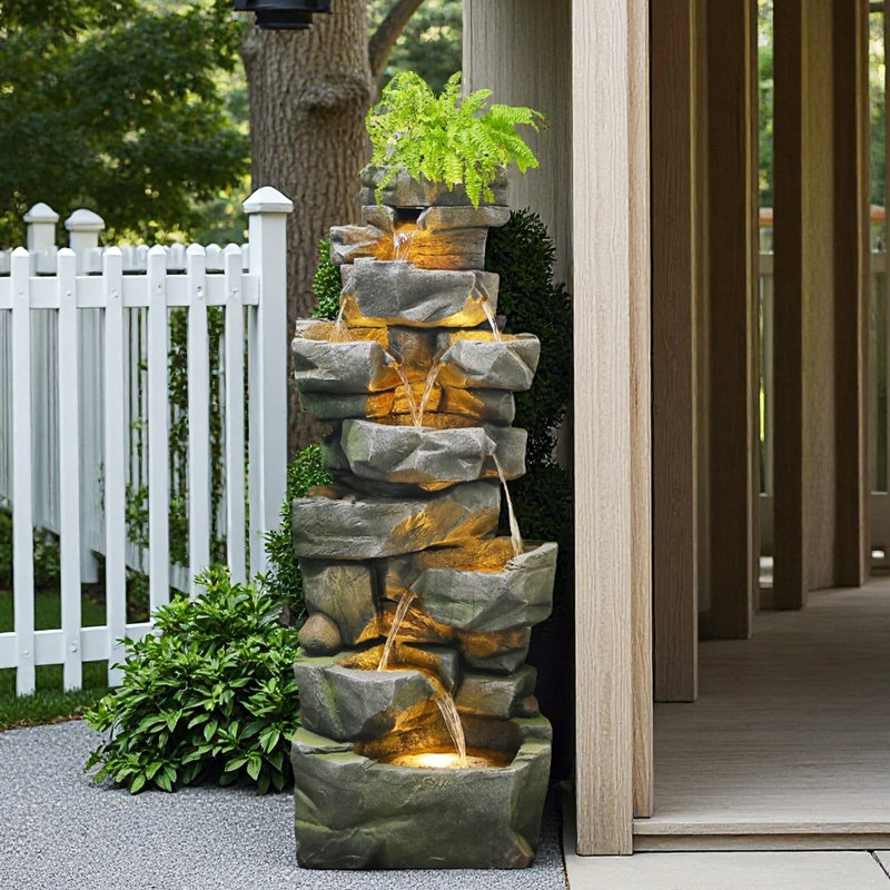 Doraelia Hand Crafted Weather Resistant Floor Fountain with Light INCOMPLETE 