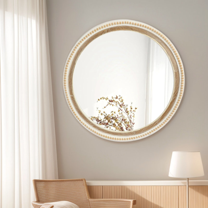 Frostley Round Wood Wall Mirror with Beaded Detailing INCOMPLETE 